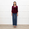 Blugirl Blumarine Burgundy Red Velvet Sequin Bow Top