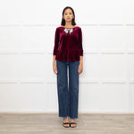 Blugirl Blumarine Burgundy Red Velvet Sequin Bow Top