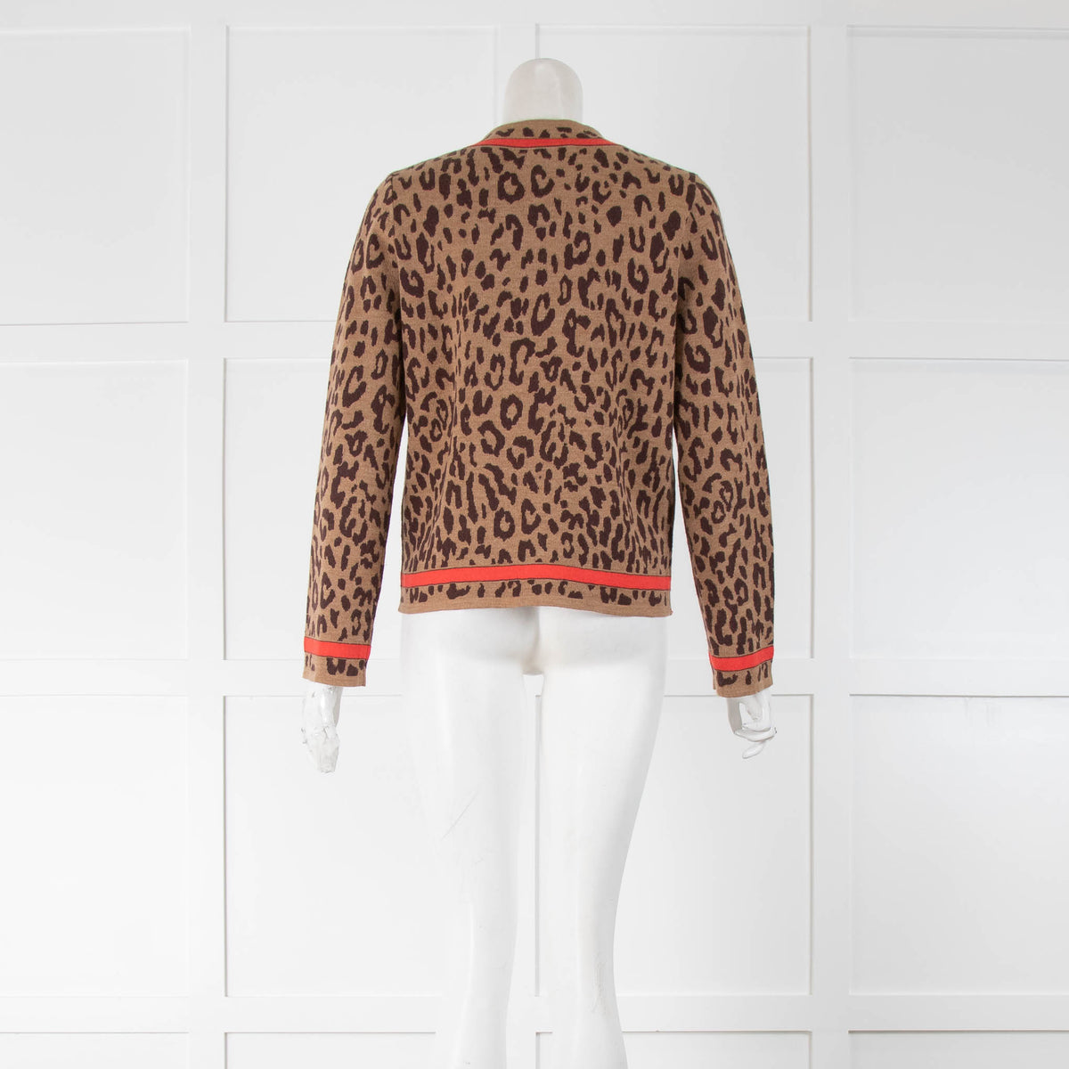 J Crew Brown leopard Print Cardigan Orange Edging