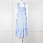 By Malina Blue Gingham Smocked Tiered Maxi Dress with Tie Shoulders