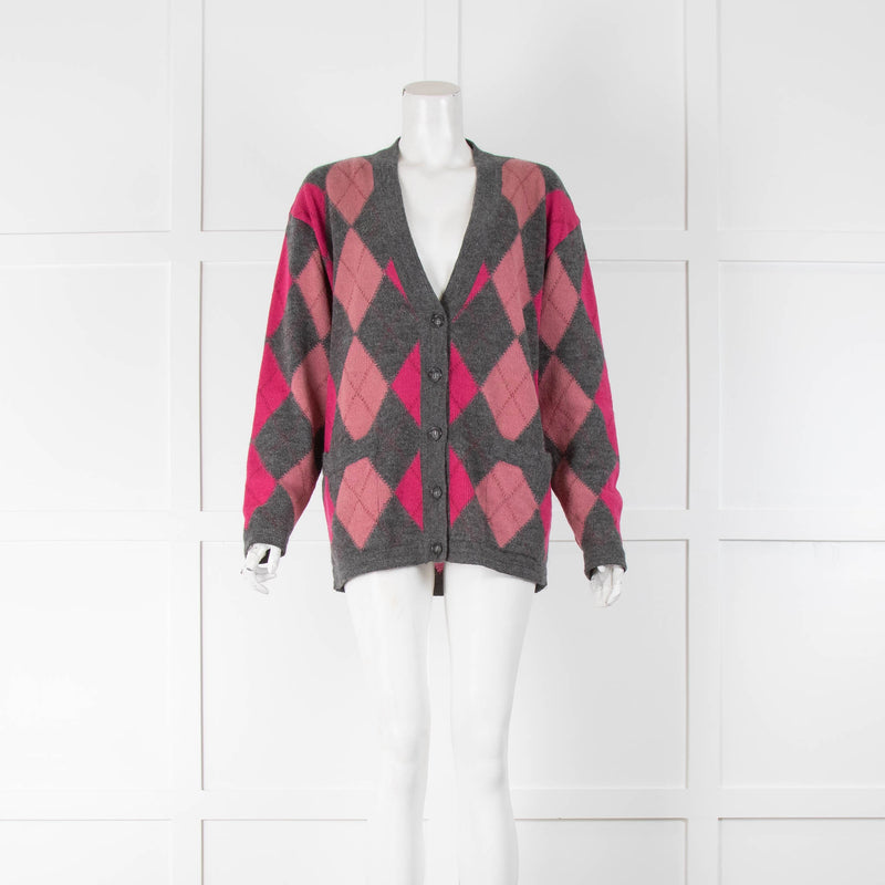I Blues Pink and Grey Diamond Cardigan