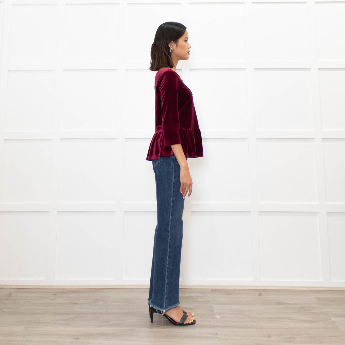 Blugirl Blumarine Burgundy Red Velvet Sequin Bow Top