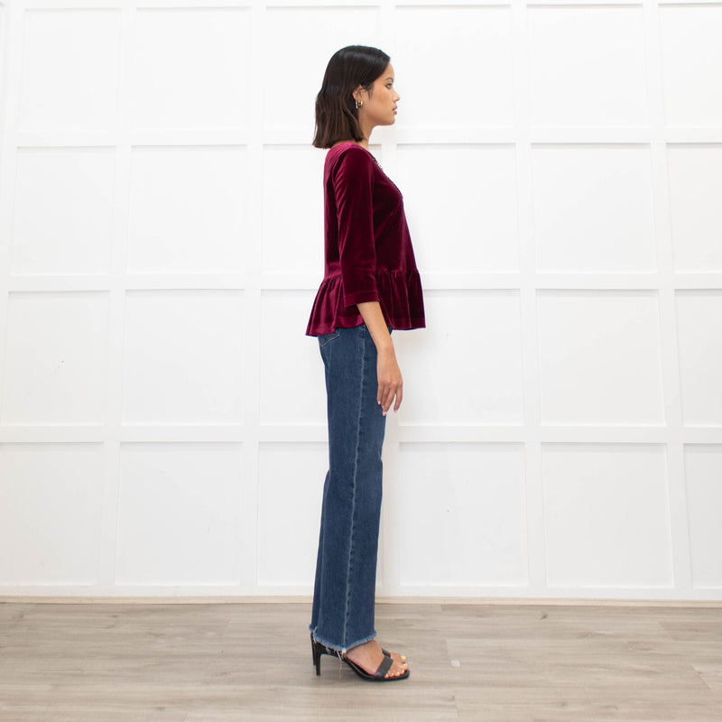 Blugirl Blumarine Burgundy Red Velvet Sequin Bow Top