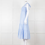 By Malina Blue Gingham Smocked Tiered Maxi Dress with Tie Shoulders