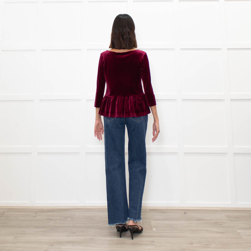 Blugirl Blumarine Burgundy Red Velvet Sequin Bow Top