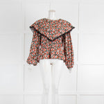 Resume Multi Colour Poppy Print Top with Lace Shawl Collar