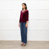 Blugirl Blumarine Burgundy Red Velvet Sequin Bow Top