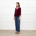 Blugirl Blumarine Burgundy Red Velvet Sequin Bow Top