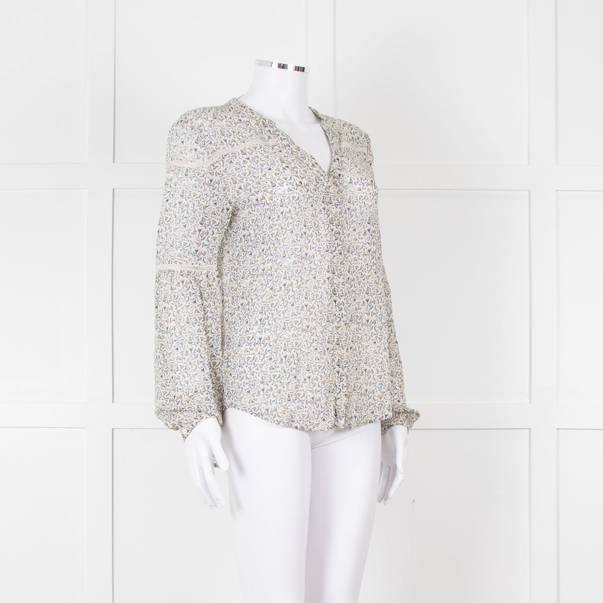 Paige Blue, Green, White Patterned Silk Blouse