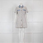 Claudie Pierlot Cream Tweed Dress with Denim Collar