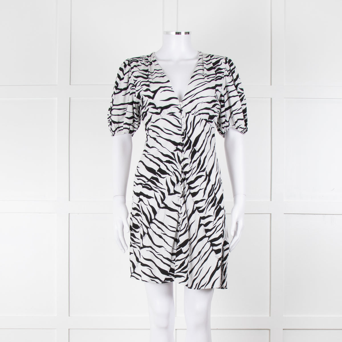 Rixo Zebra Print Puff Sleeve Mini Dress