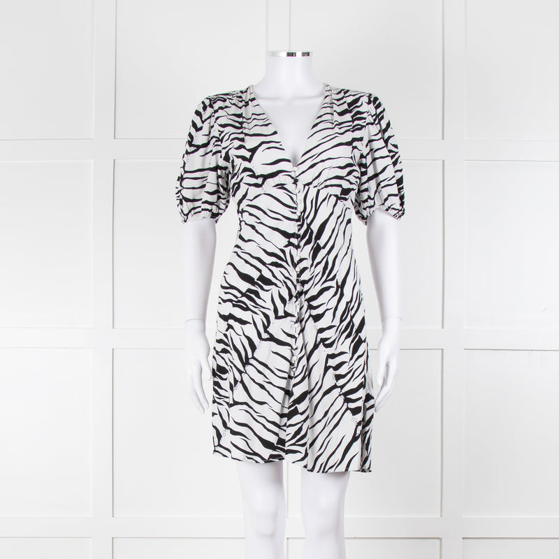 Rixo Zebra Print Puff Sleeve Mini Dress
