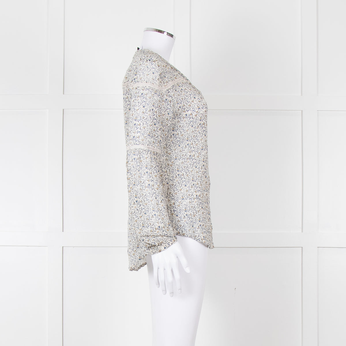 Paige Blue, Green, White Patterned Silk Blouse