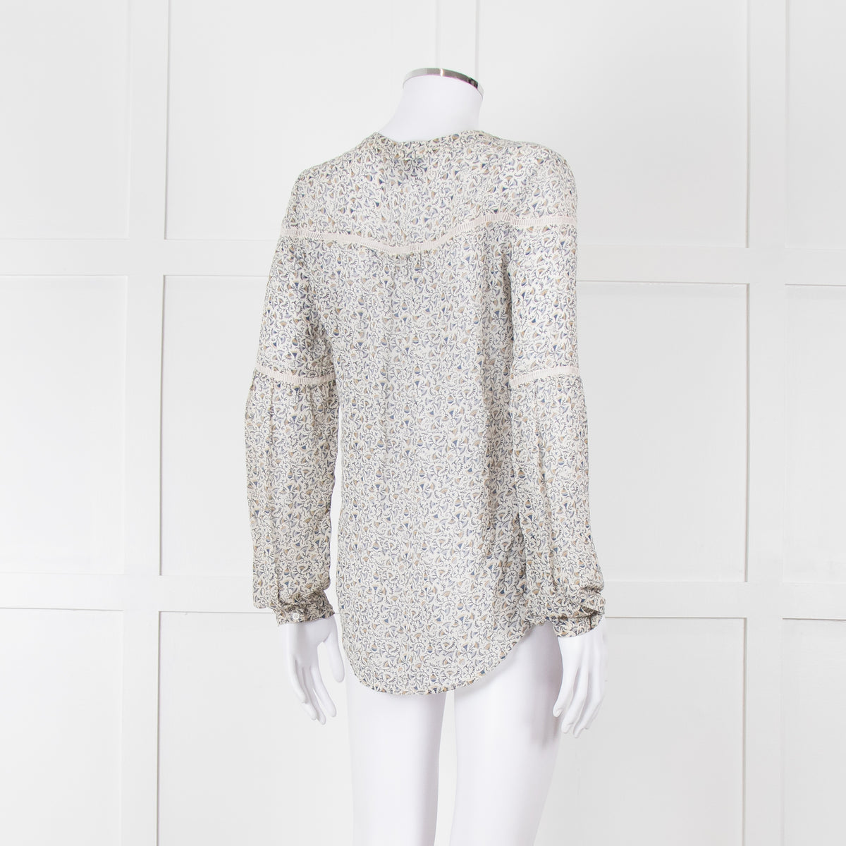 Paige Blue, Green, White Patterned Silk Blouse