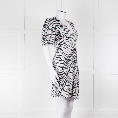 Rixo Zebra Print Puff Sleeve Mini Dress