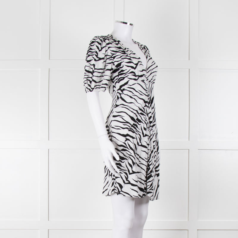 Rixo Zebra Print Puff Sleeve Mini Dress