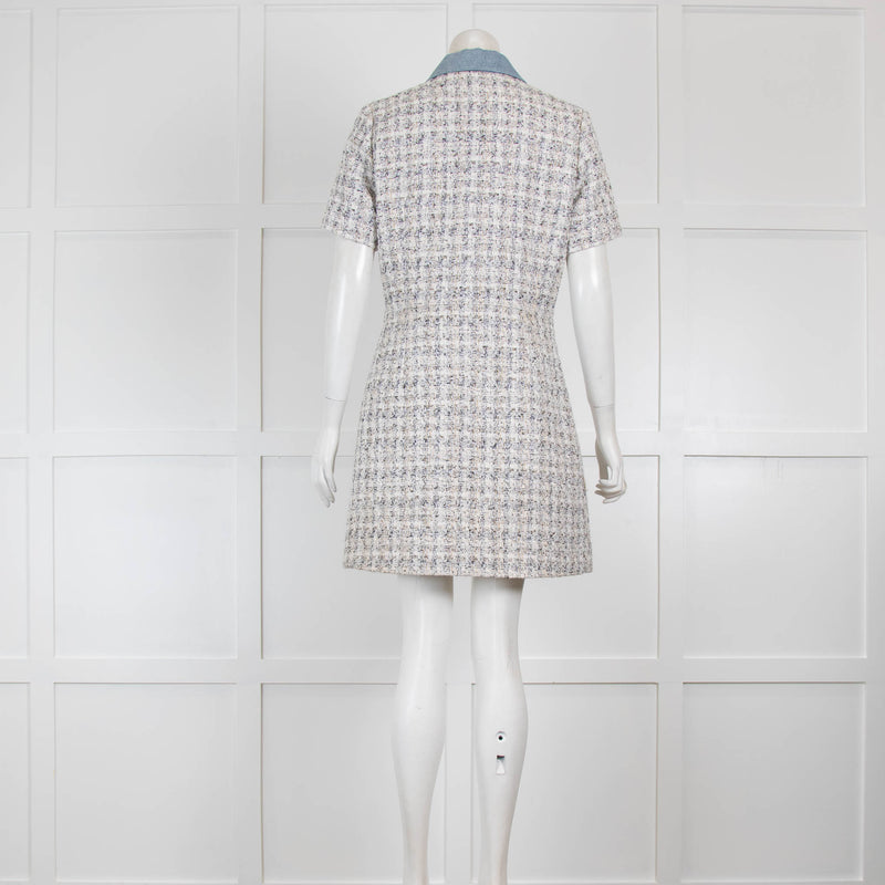 Claudie Pierlot Cream Tweed Dress with Denim Collar
