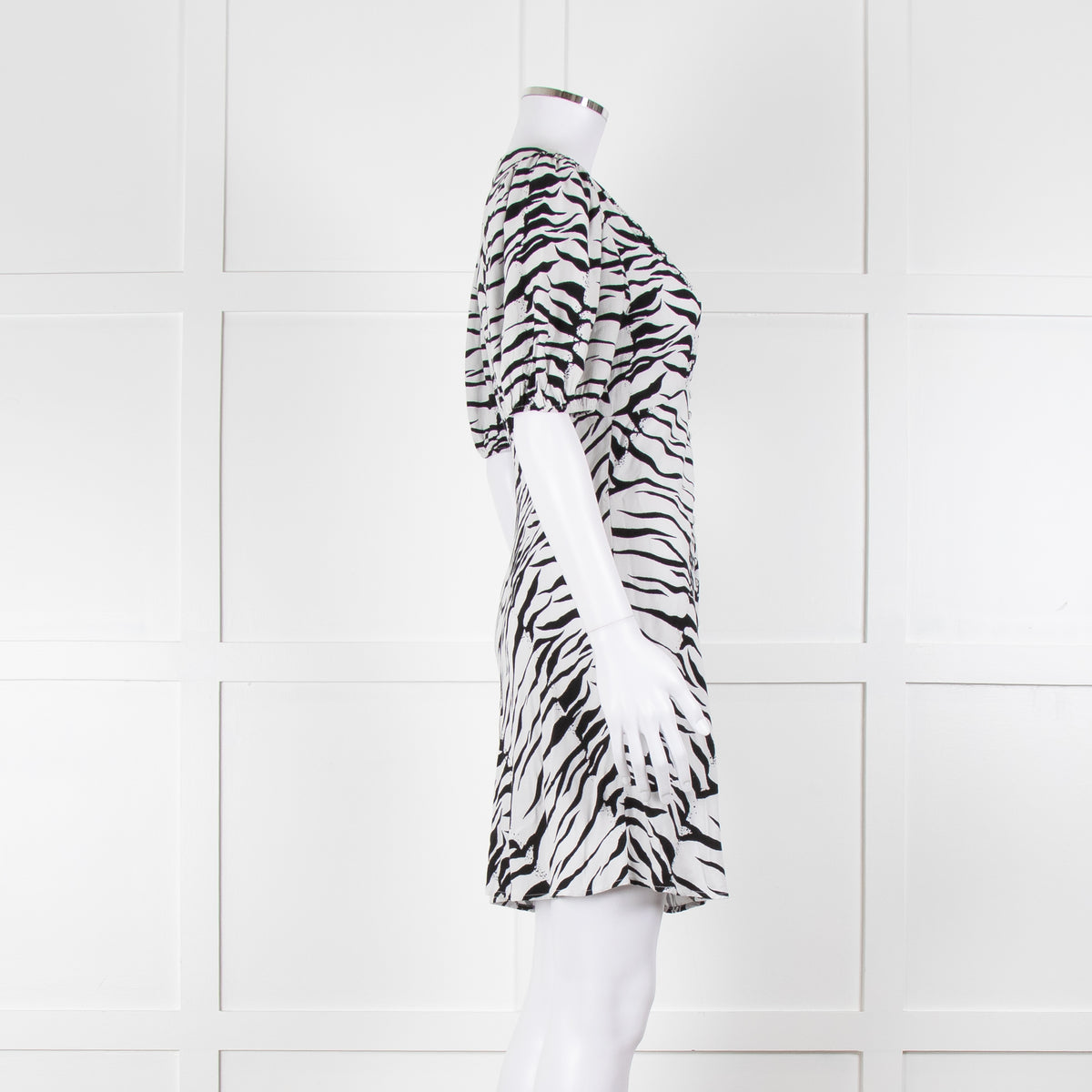 Rixo Zebra Print Puff Sleeve Mini Dress