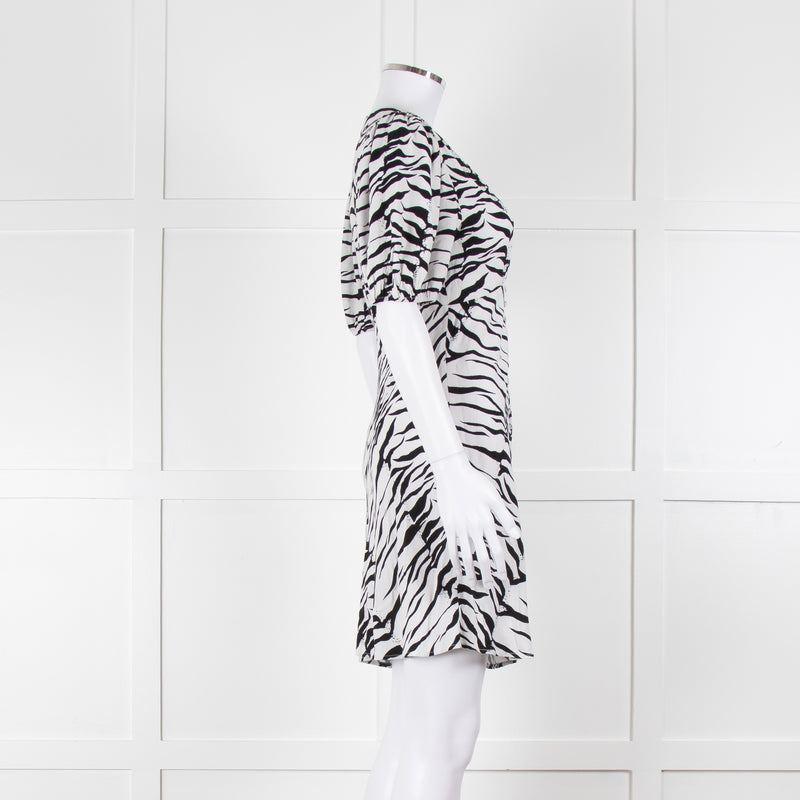 Rixo Zebra Print Puff Sleeve Mini Dress