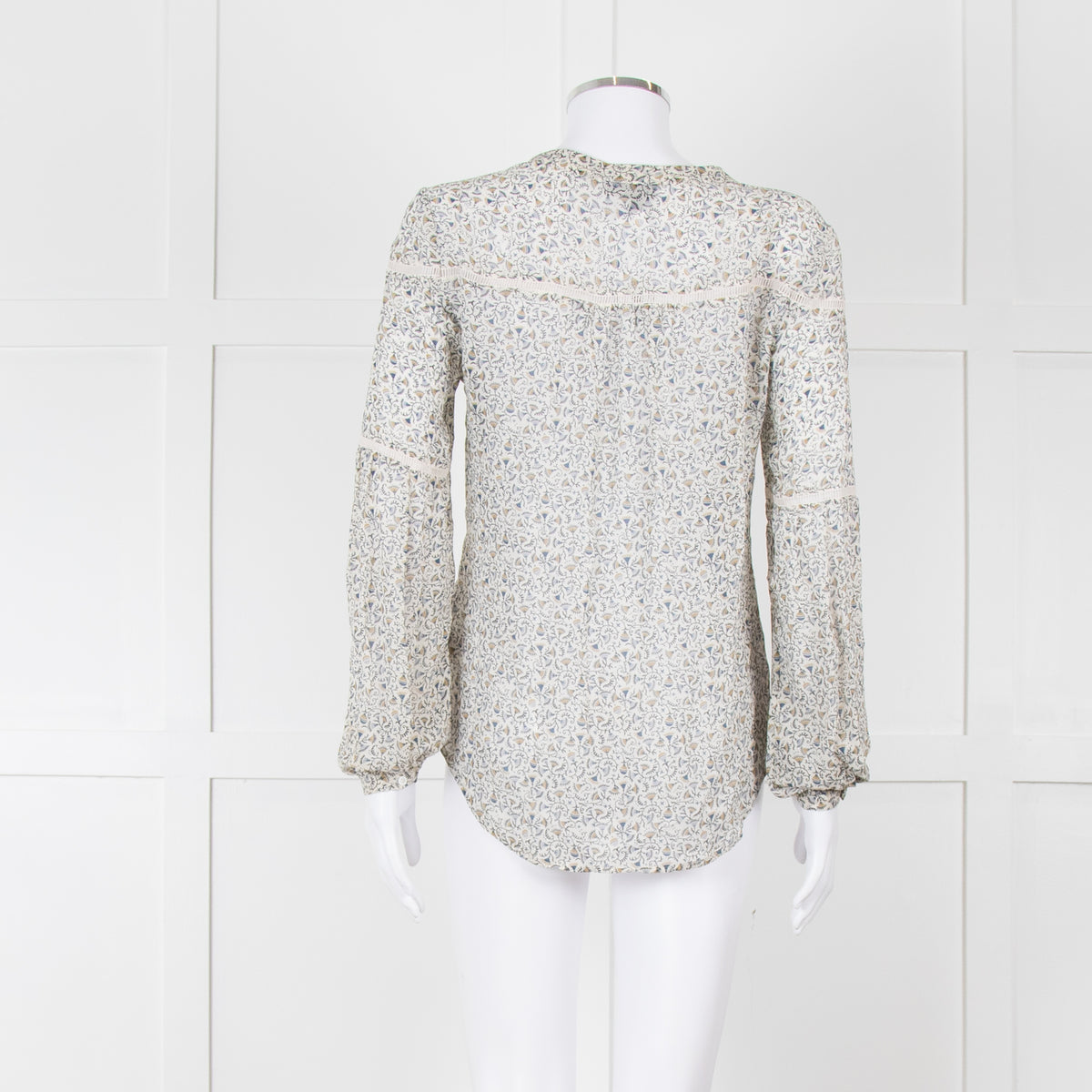 Paige Blue, Green, White Patterned Silk Blouse