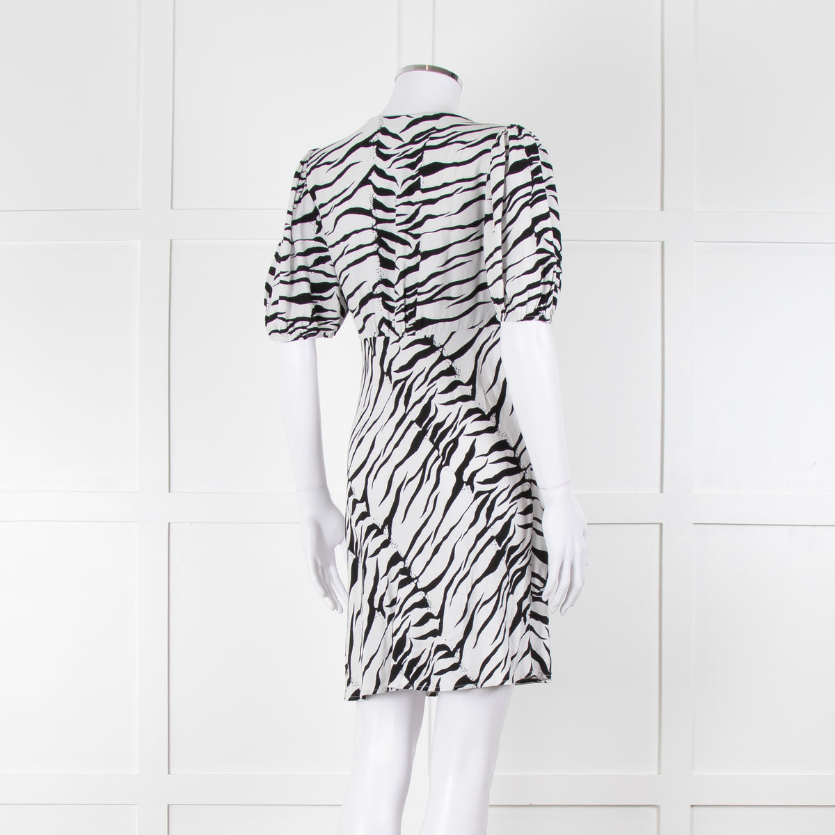 Rixo Zebra Print Puff Sleeve Mini Dress