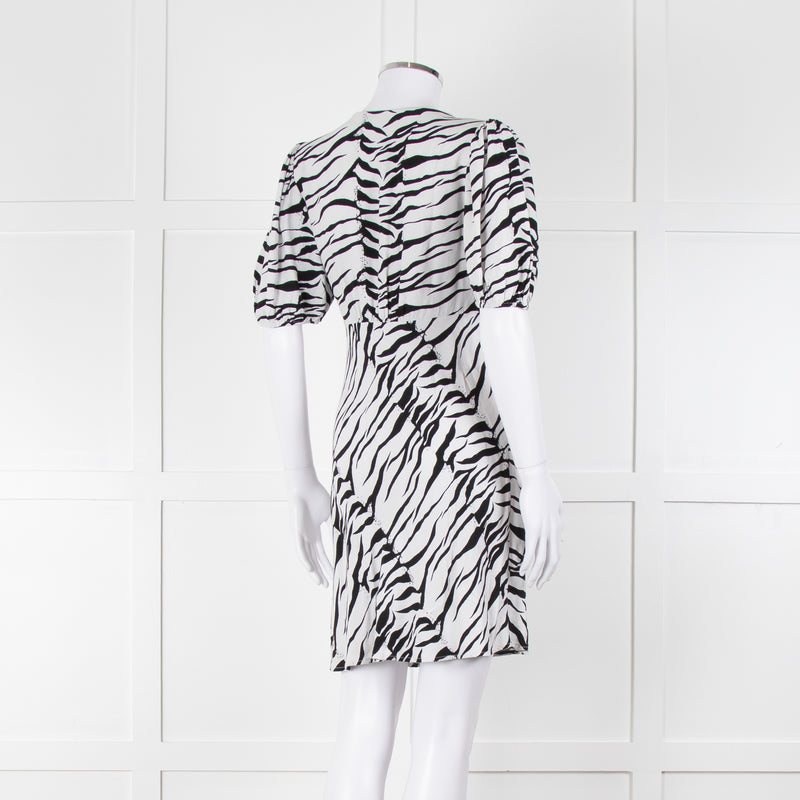 Rixo Zebra Print Puff Sleeve Mini Dress