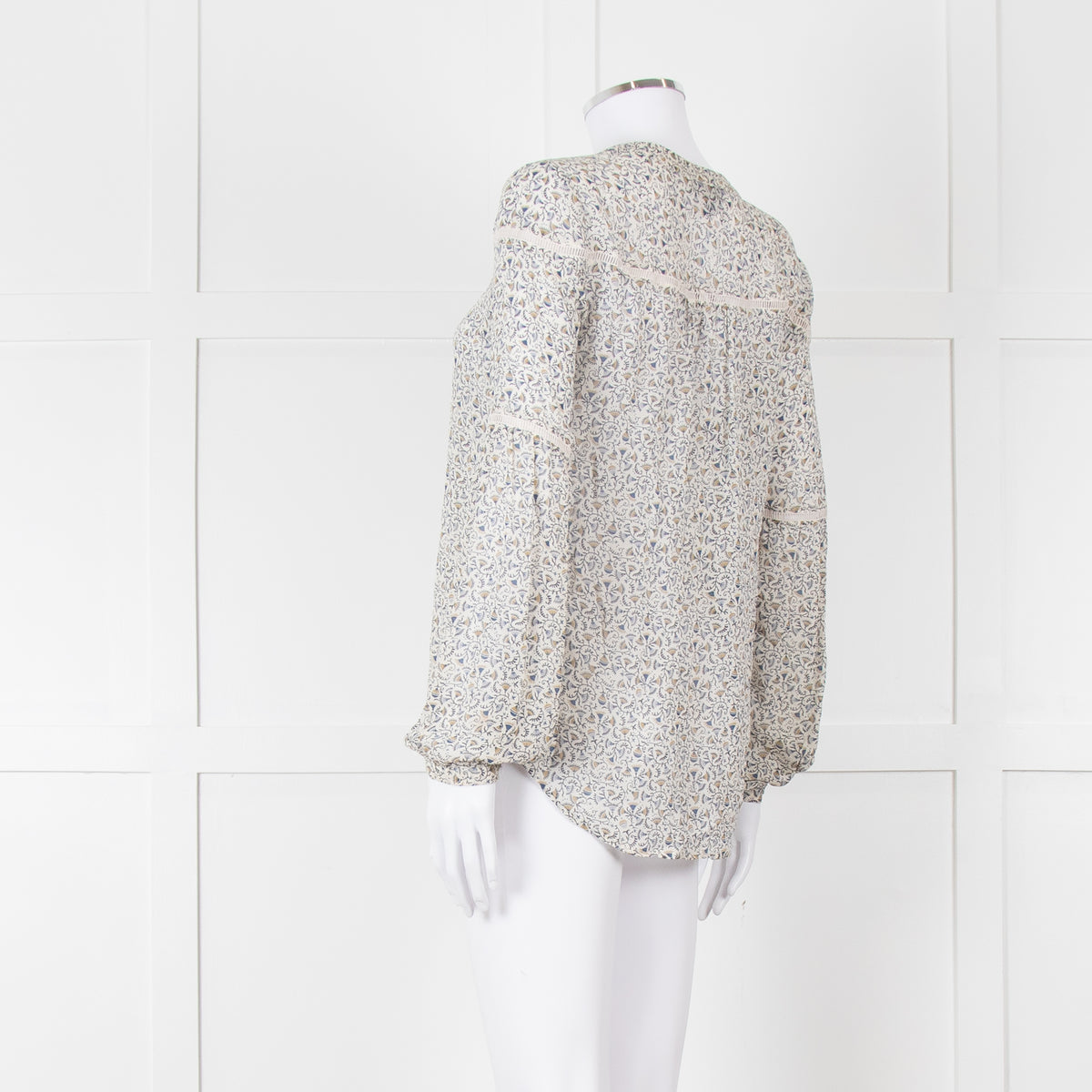 Paige Blue, Green, White Patterned Silk Blouse