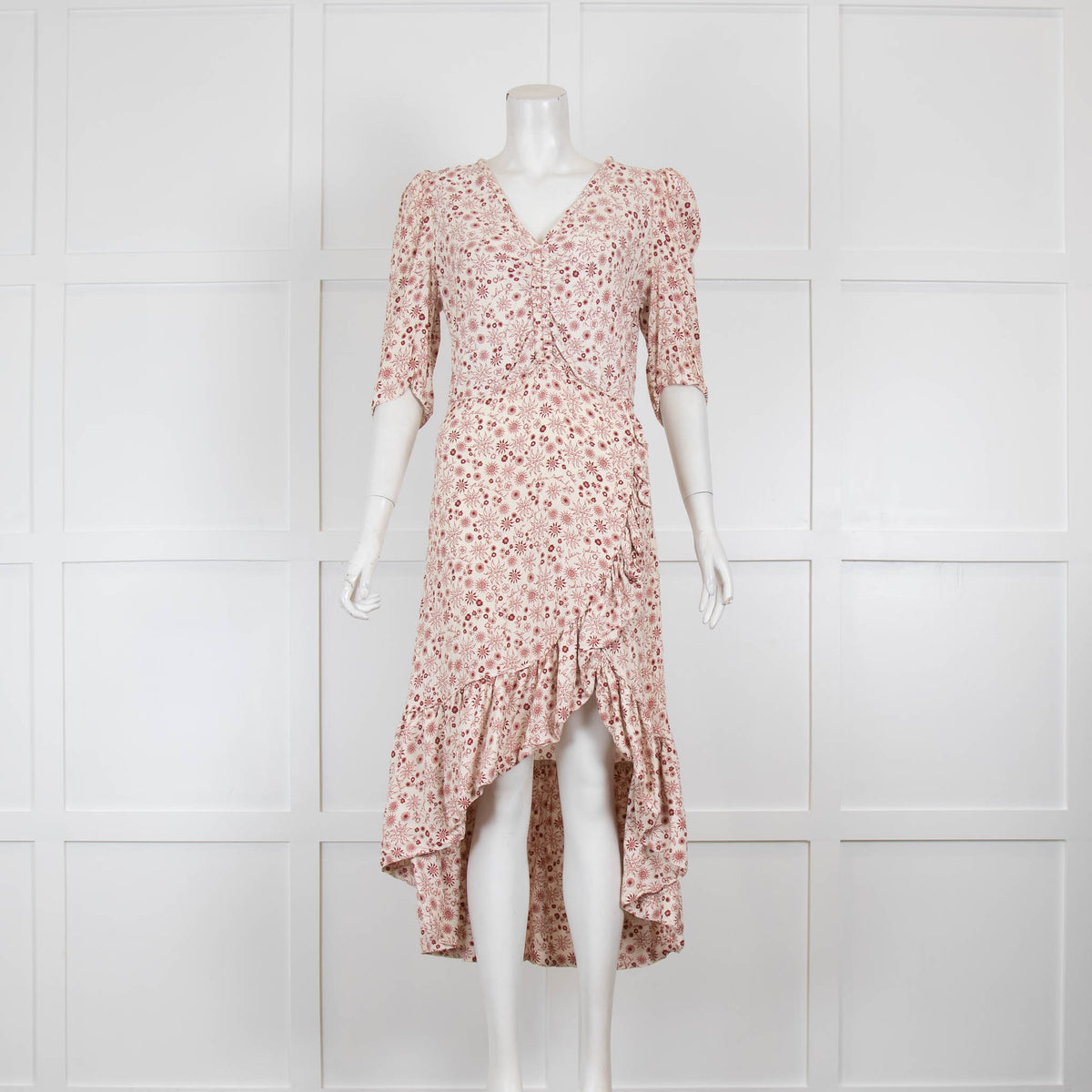 Sandro Red & Cream Floral Frill Dress