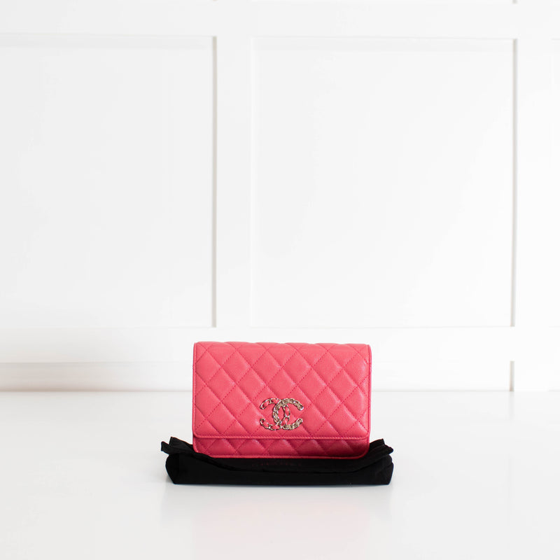 Chanel Pink Caviar Leather Wallet On Chain