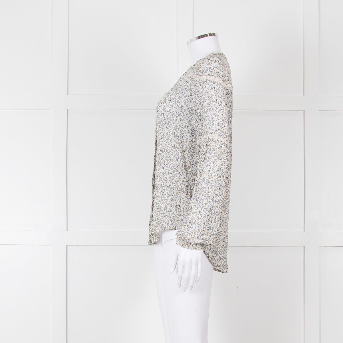 Paige Blue, Green, White Patterned Silk Blouse