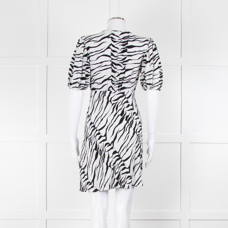 Rixo Zebra Print Puff Sleeve Mini Dress