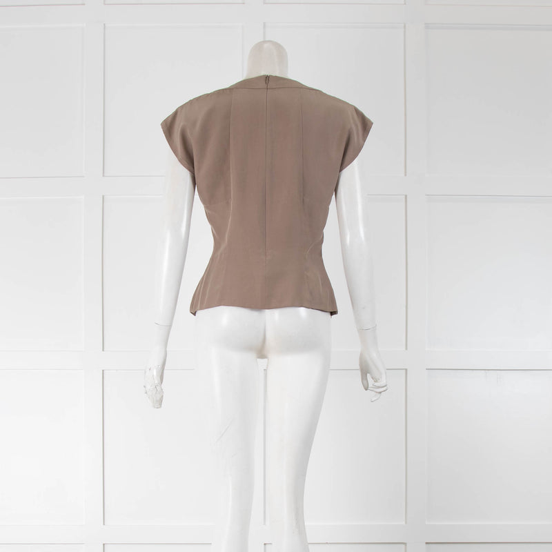 Strenesse Taupe Pleated Front Cap Sleeve Top