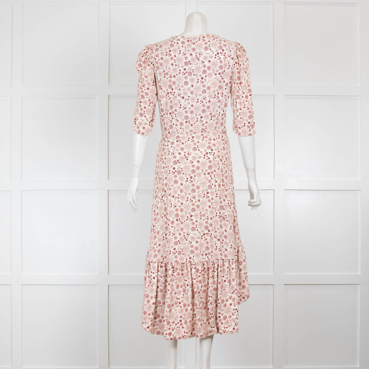 Sandro Red & Cream Floral Frill Dress