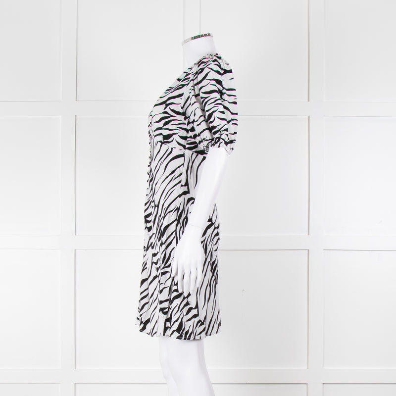 Rixo Zebra Print Puff Sleeve Mini Dress