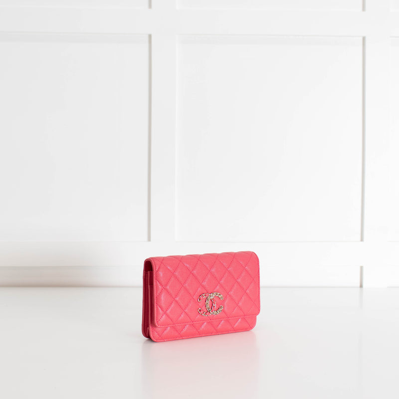 Chanel Pink Caviar Leather Wallet On Chain
