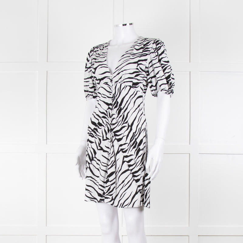 Rixo Zebra Print Puff Sleeve Mini Dress