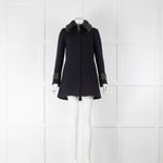 Claudie Pierlot Navy Blue Coat With Black Fur Collar