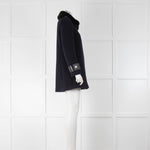 Claudie Pierlot Navy Blue Coat With Black Fur Collar