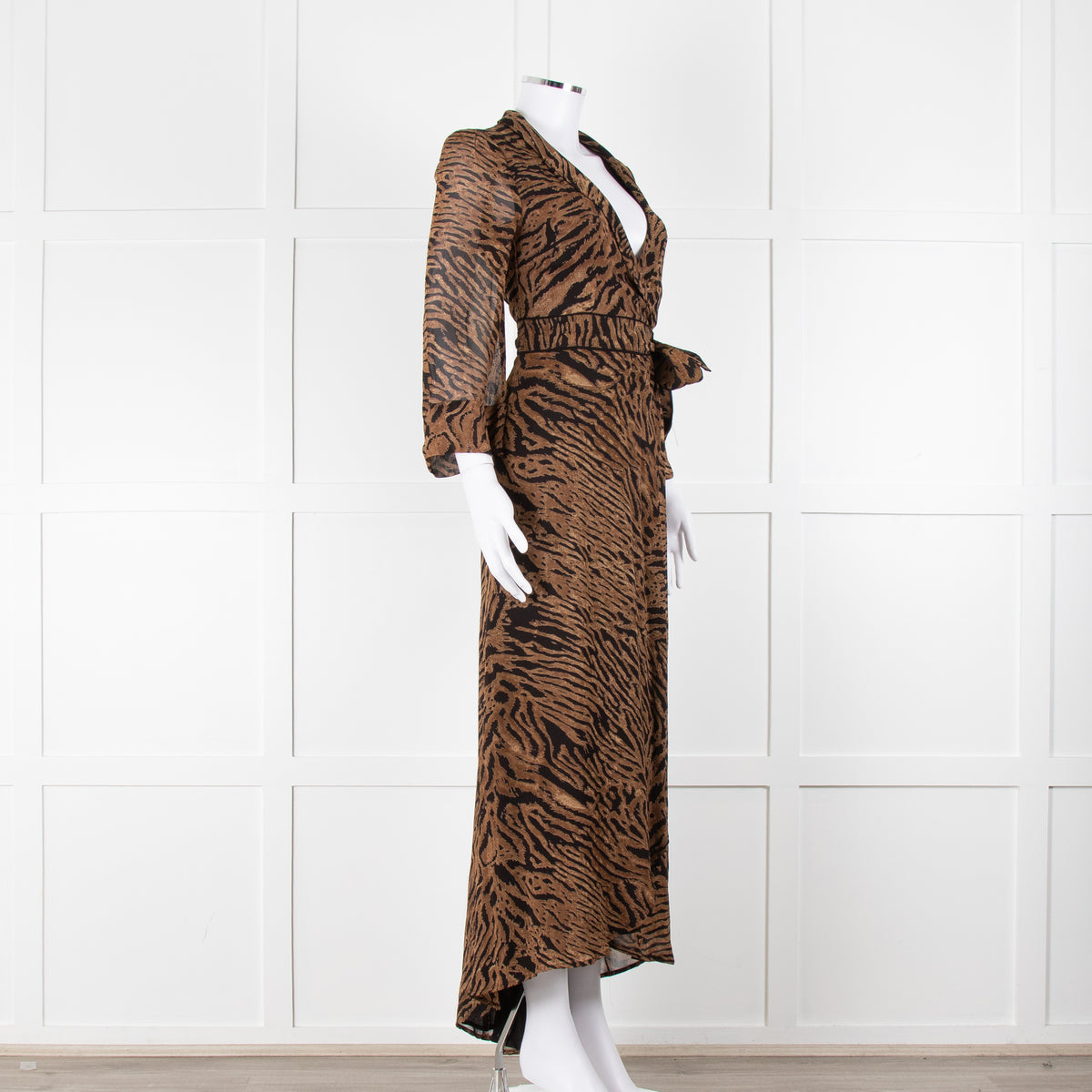 Ganni Brown Animal Print Wrap Around Midi Dress