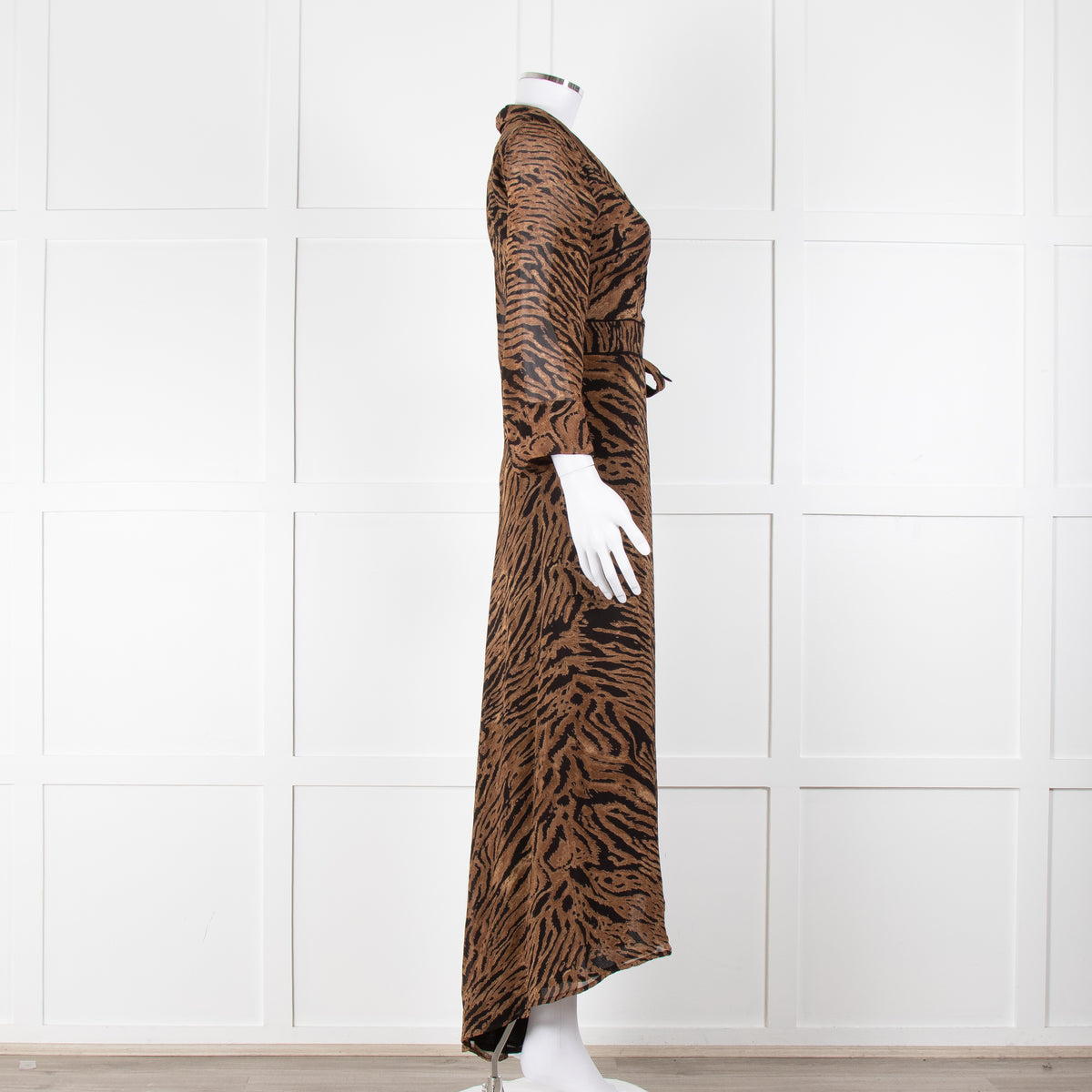 Ganni Brown Animal Print Wrap Around Midi Dress
