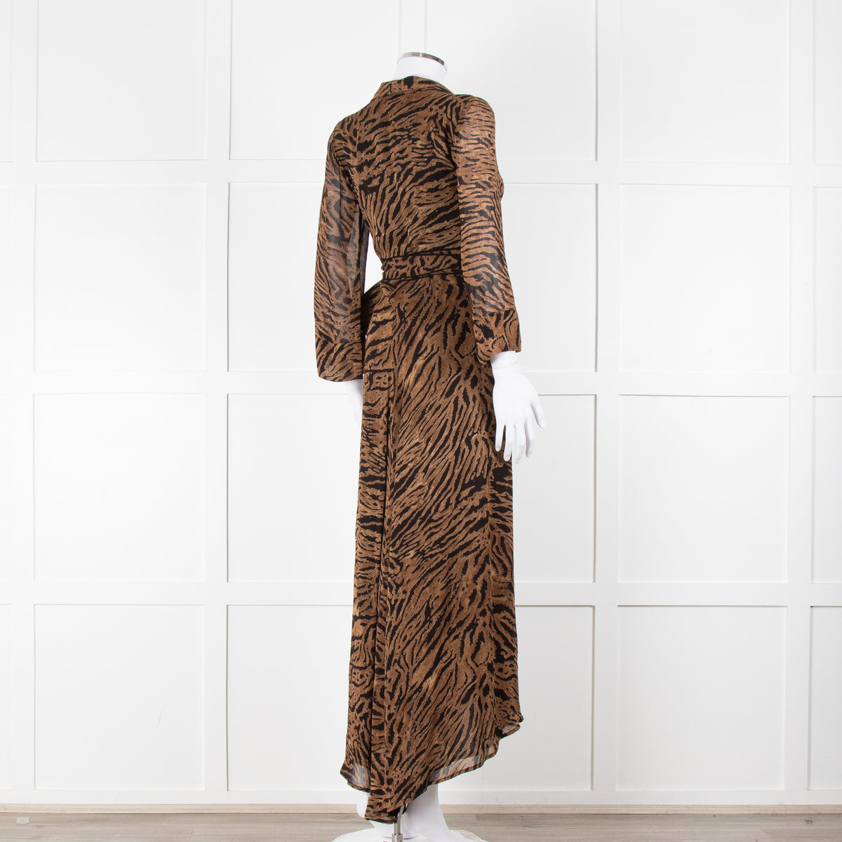 Ganni Brown Animal Print Wrap Around Midi Dress