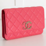 Chanel Pink Caviar Leather Wallet On Chain