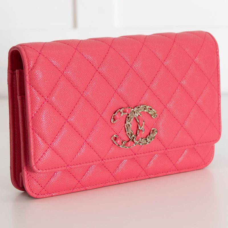 Chanel Pink Caviar Leather Wallet On Chain
