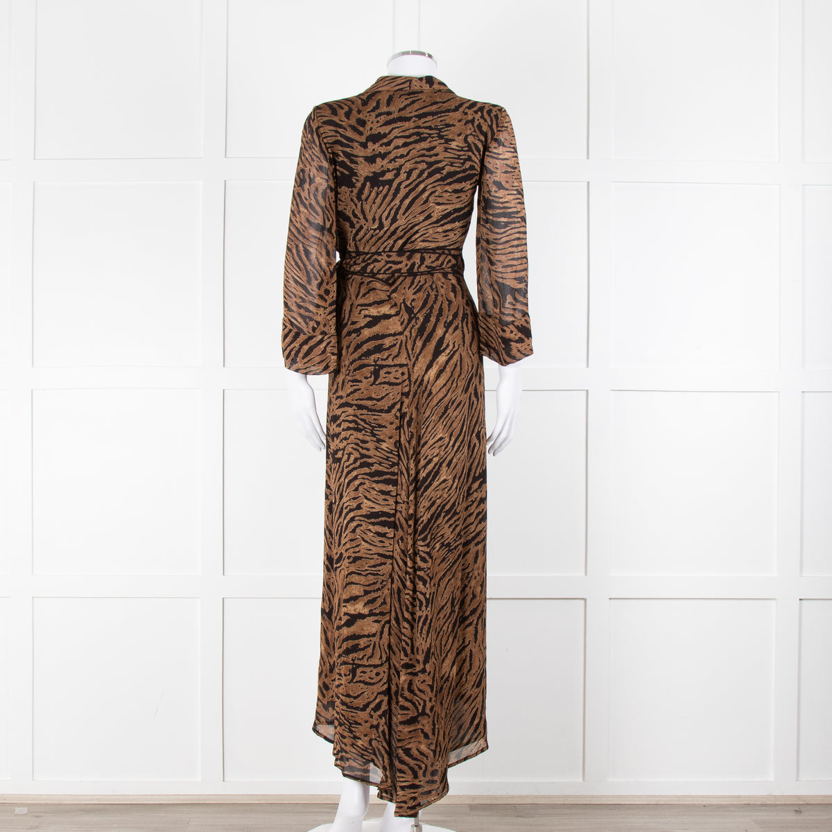 Ganni Brown Animal Print Wrap Around Midi Dress