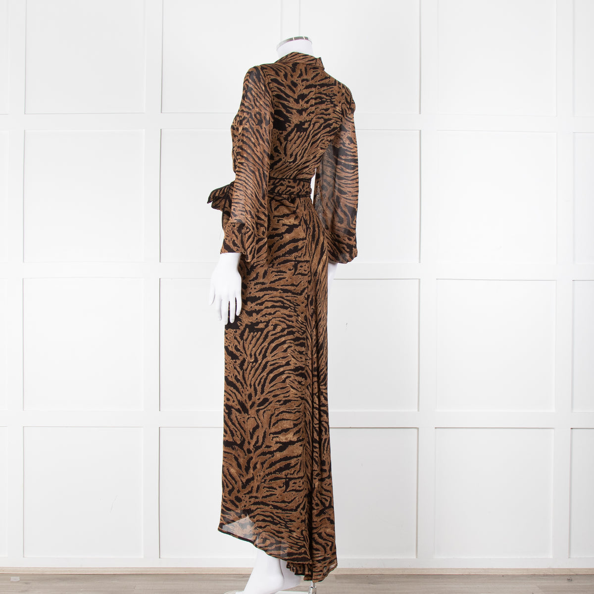 Ganni Brown Animal Print Wrap Around Midi Dress