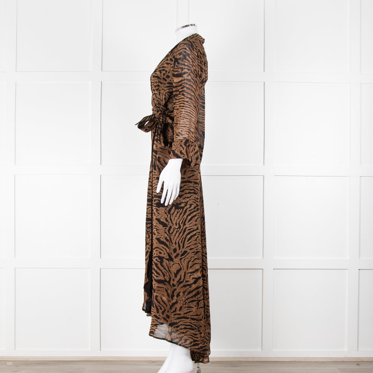 Ganni Brown Animal Print Wrap Around Midi Dress
