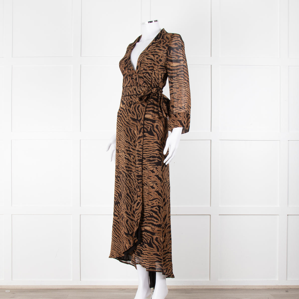 Ganni Brown Animal Print Wrap Around Midi Dress