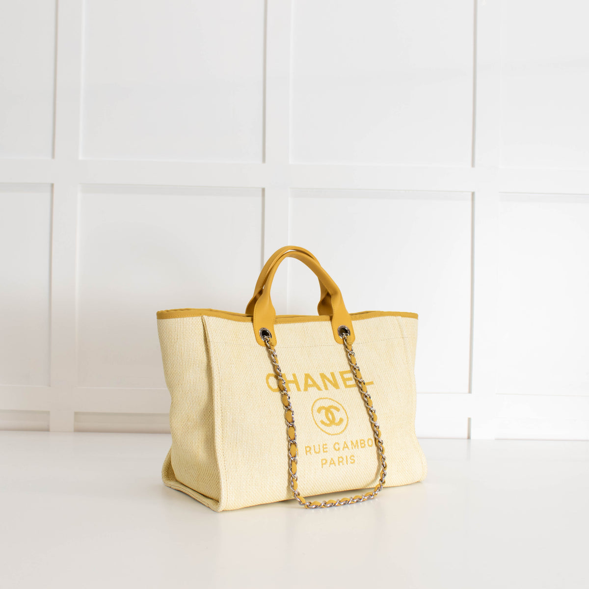 Chanel Yellow Raffia Deauville Two-Way Tote Bag