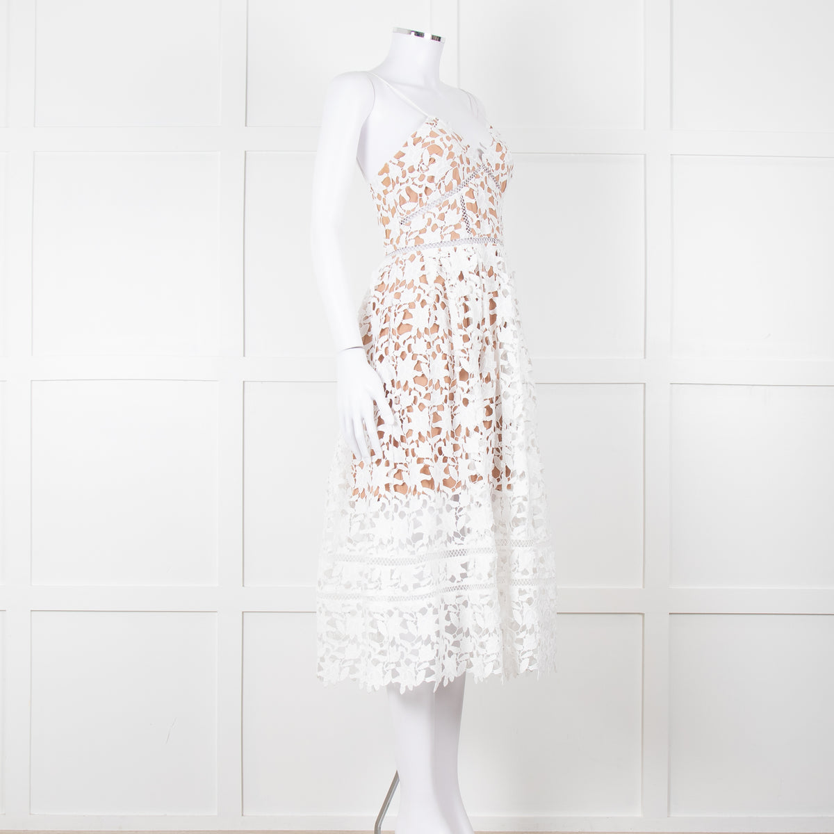 Self-Portrait White Lace Spaghetti Strap Midi Dress
