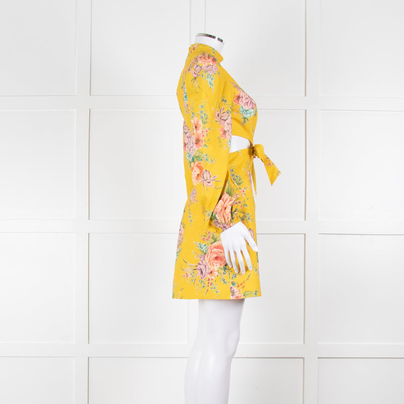 Zimmermann Yellow Zinnia Cutout Floral Linen High Neck Dress